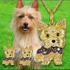 NWT!! Cute Yorkshire Puppy Pendant Necklace/Earrings/Set, Creative Jewel…